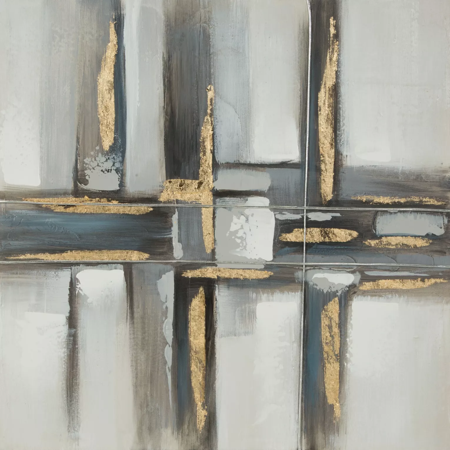 Obraz abstrakcja stalowo, złoty ręcznie malowany na płótnie kolaż 60x60 cm GEOMETRY  Eurofirany