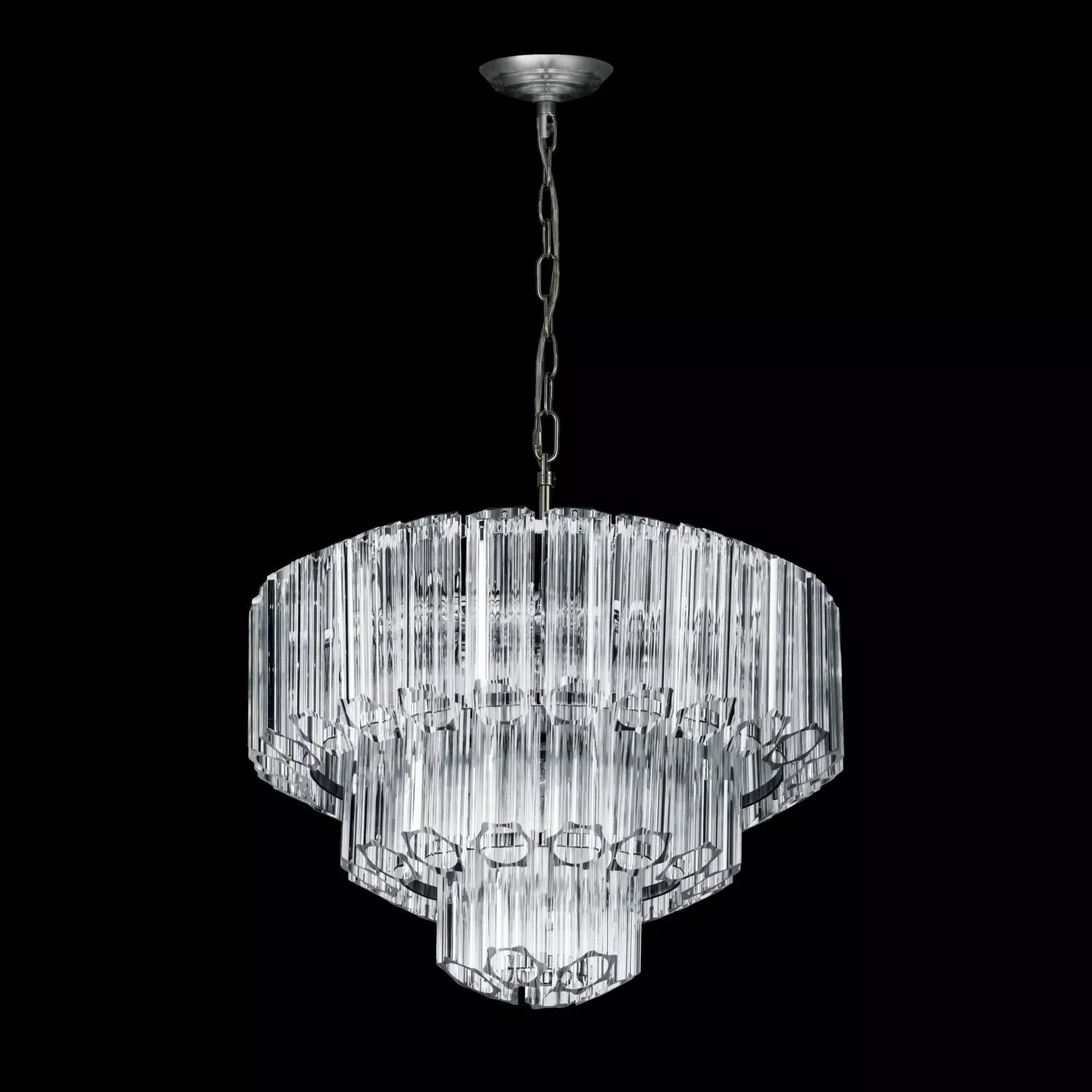 Lampa wisząca do salonu srebrna ze szklanymi elegackimi zawieszkami, możliwość regulacji wysokości 43 x 150 cm DANA Eurofirany