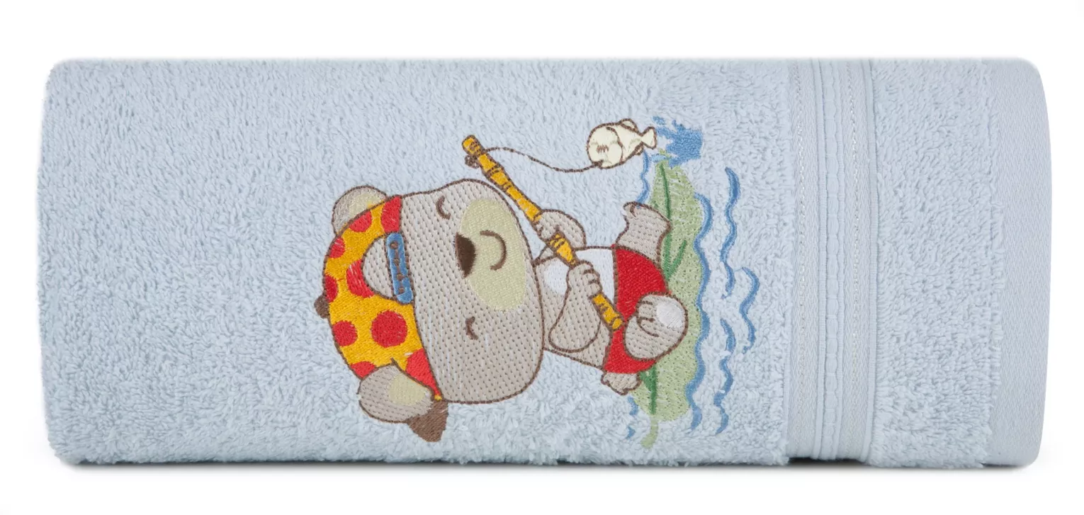 Ręcznik kąpielowy dziecięcy 50x90 cm bawełniany kolor niebieski z kapturem i haftem misi 450 g/m2 BABY 51 Eurofirany