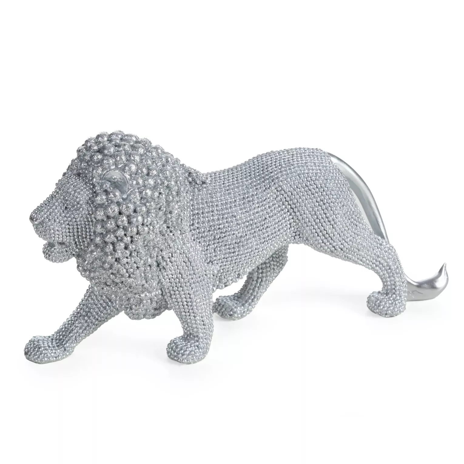 Figurka srebrna w kształcie Lwa o drobnym strukturalnym wzorze 23x6x12 cm ELDO 1 Eurofirany