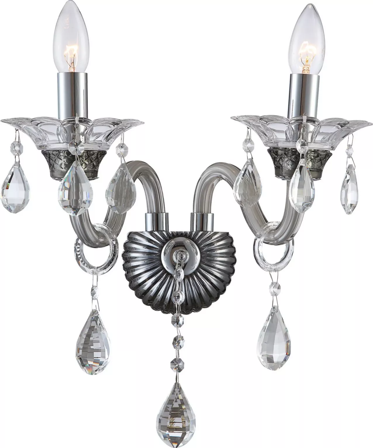 Kinkiet- lampa do pokoju srebrna dwuramienny żyrandol z kryształami 38 x 22 x 34 cm GLITTER  Eurofirany