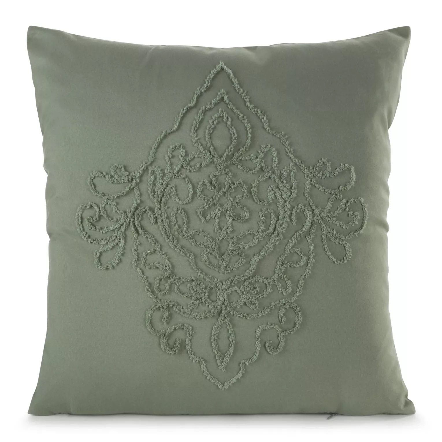 Poszewka na poduszkę 45x45 cm zdobiona ornamentową aplikacją zielona MIRA Eurofirany