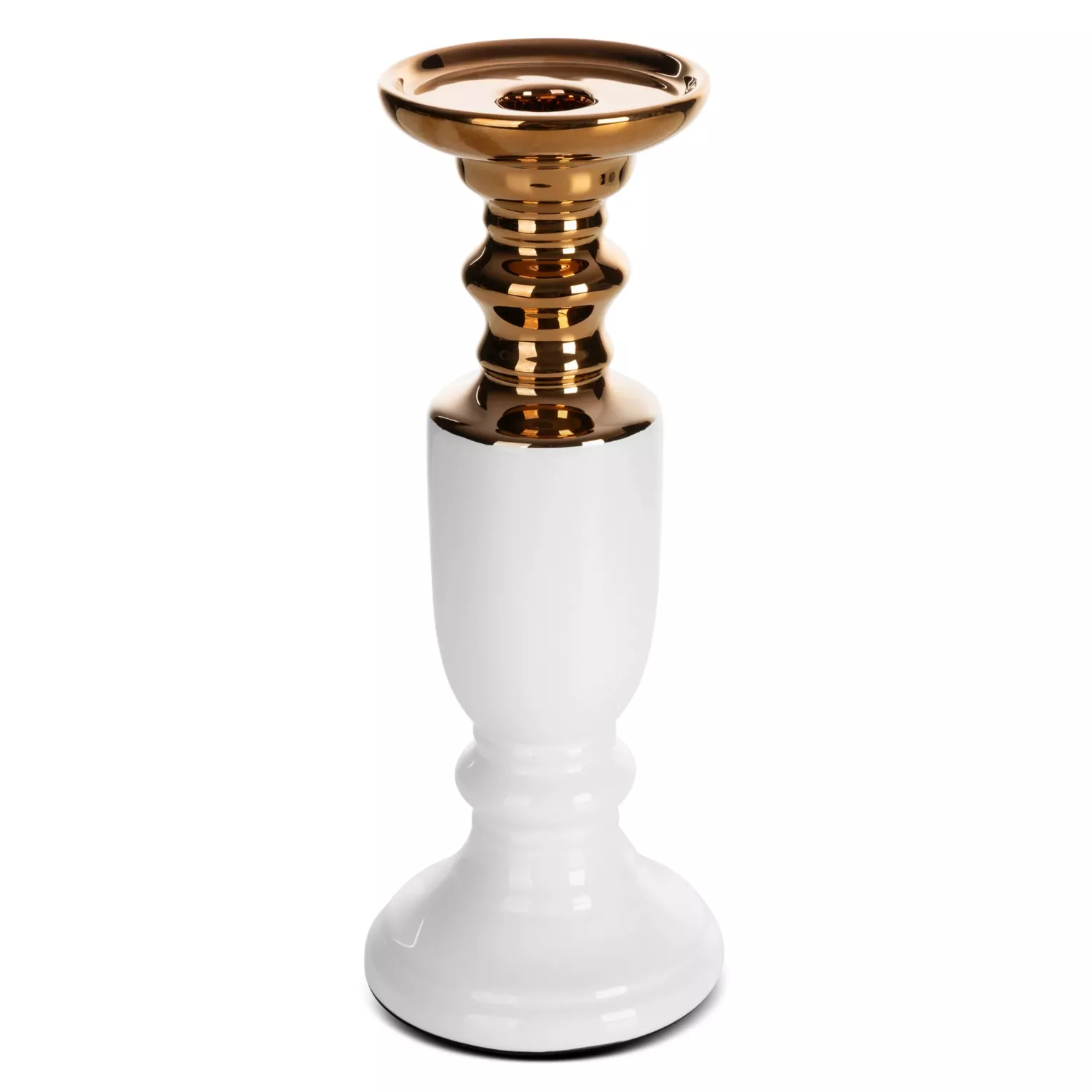 Świecznik ceramiczny biała-złoty dekoracyjny średnica 10x26 cm LARI Eurofirany