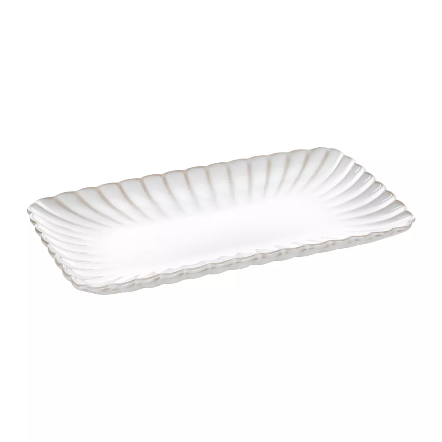 Patera ceramiczna dekoracyjna kremowo-beżowa prostokątna zdobiona przecieranym wzorem w stylu eko 25x15x3 cm AVRIL Eurofirany
