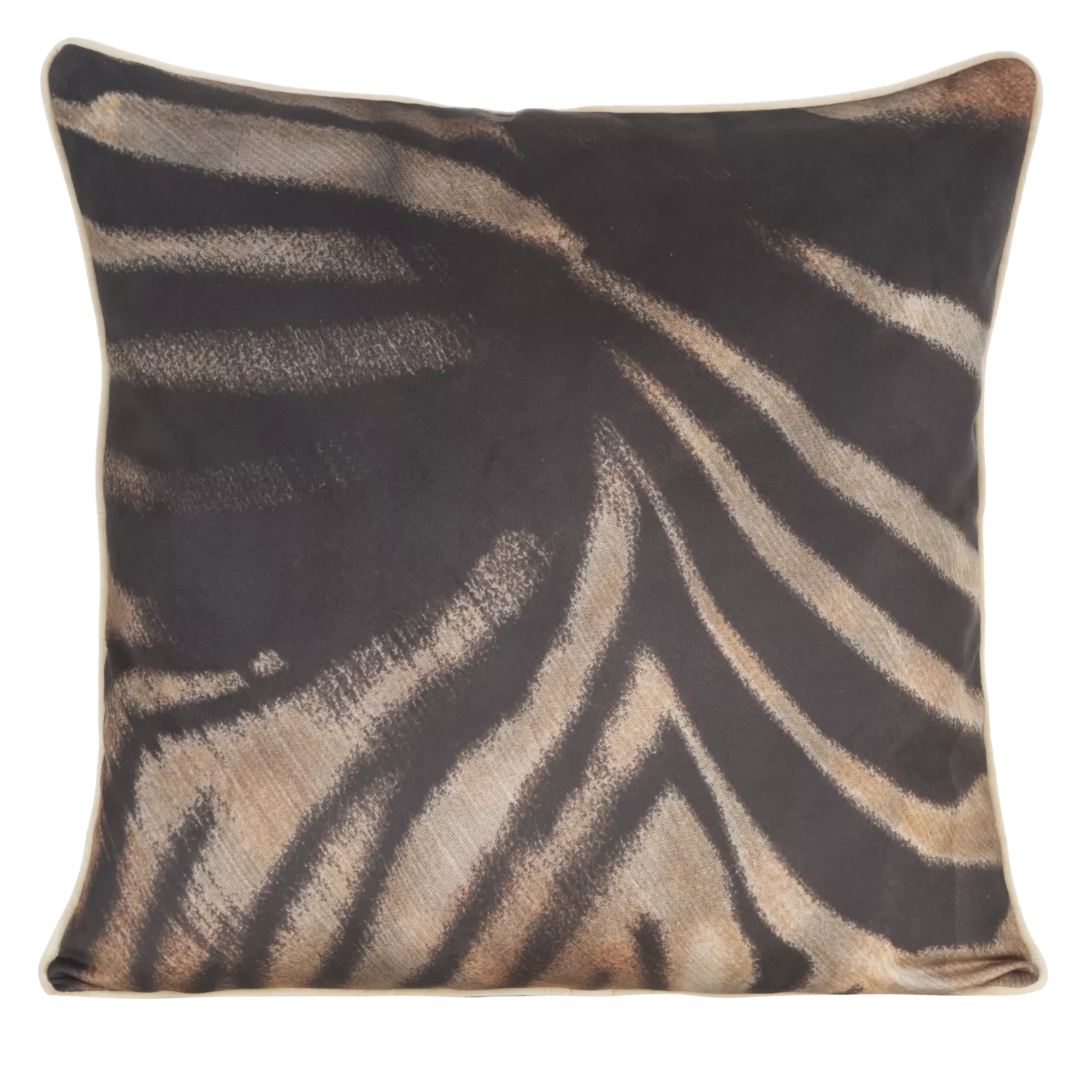 Poszewka na poduszkę 60x60 cm welwetowa z designerskim nadrukiem i wypustką na brzegach czarno, brązowa EVA MINGE Eurofirany