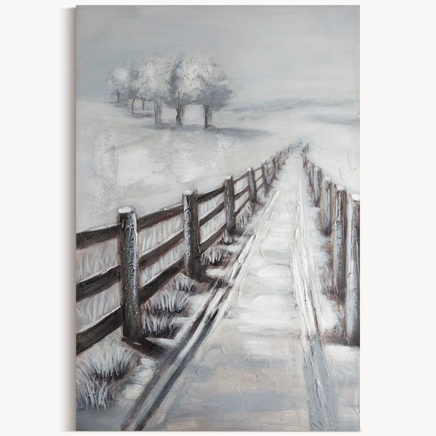 Obraz szary ręcznie malowany na płótnie pejzaż z drogą 80x120 cm CALM 4