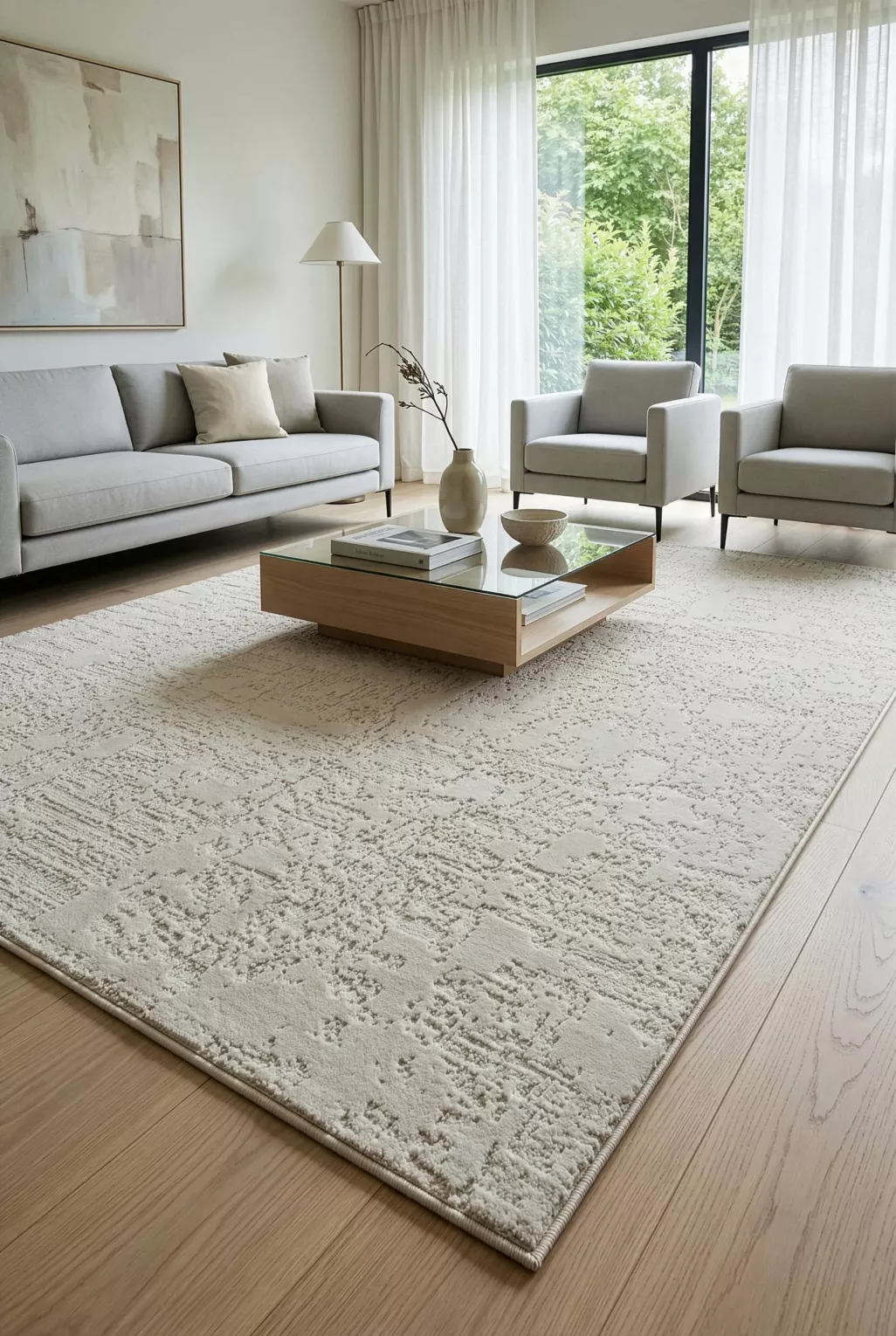 Dywan 140x190 cm beżowo, biały minimalistyczny z delikatną strukturą NOVA2 Eurofirany
