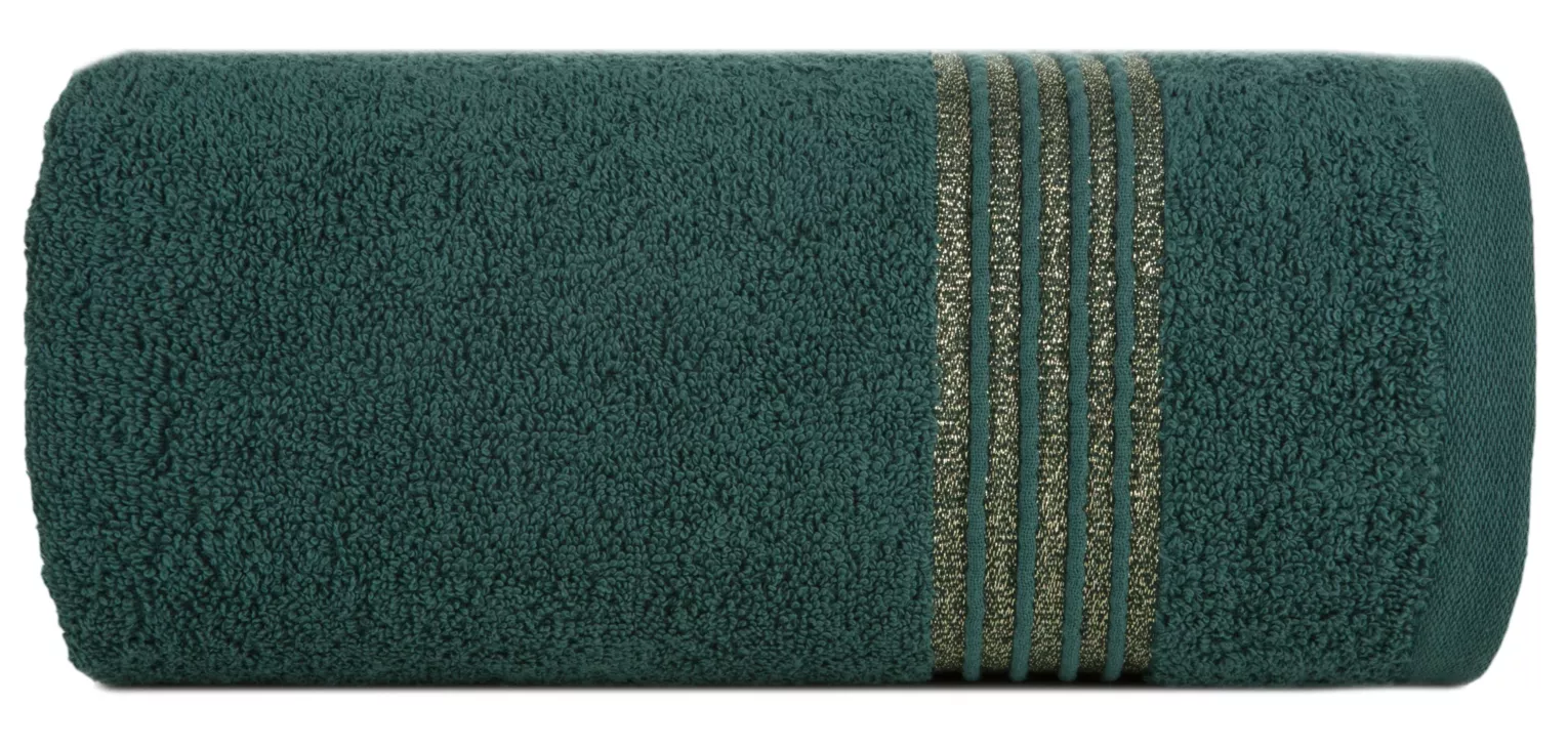 Ręcznik do rąk 30x50 cm bawełniany kolor ciemnozielony zdobiony paseczkami 500 g/m2 LILA Eurofirany