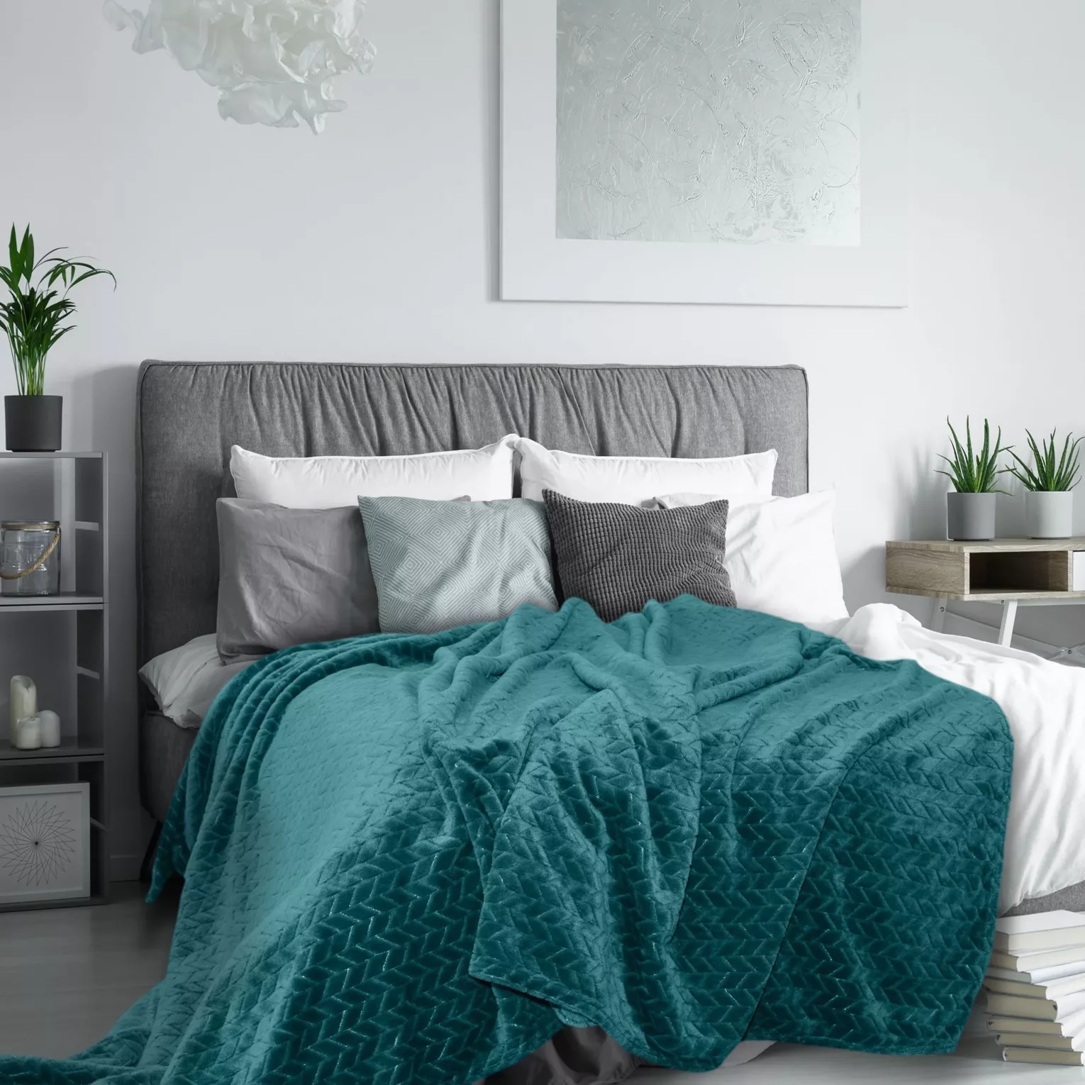 Koc  220x200 cm ciemnoturkusowy miękki w dotyku z wytłaczanym wzorem CINDY DESIGN 91 Eurofirany