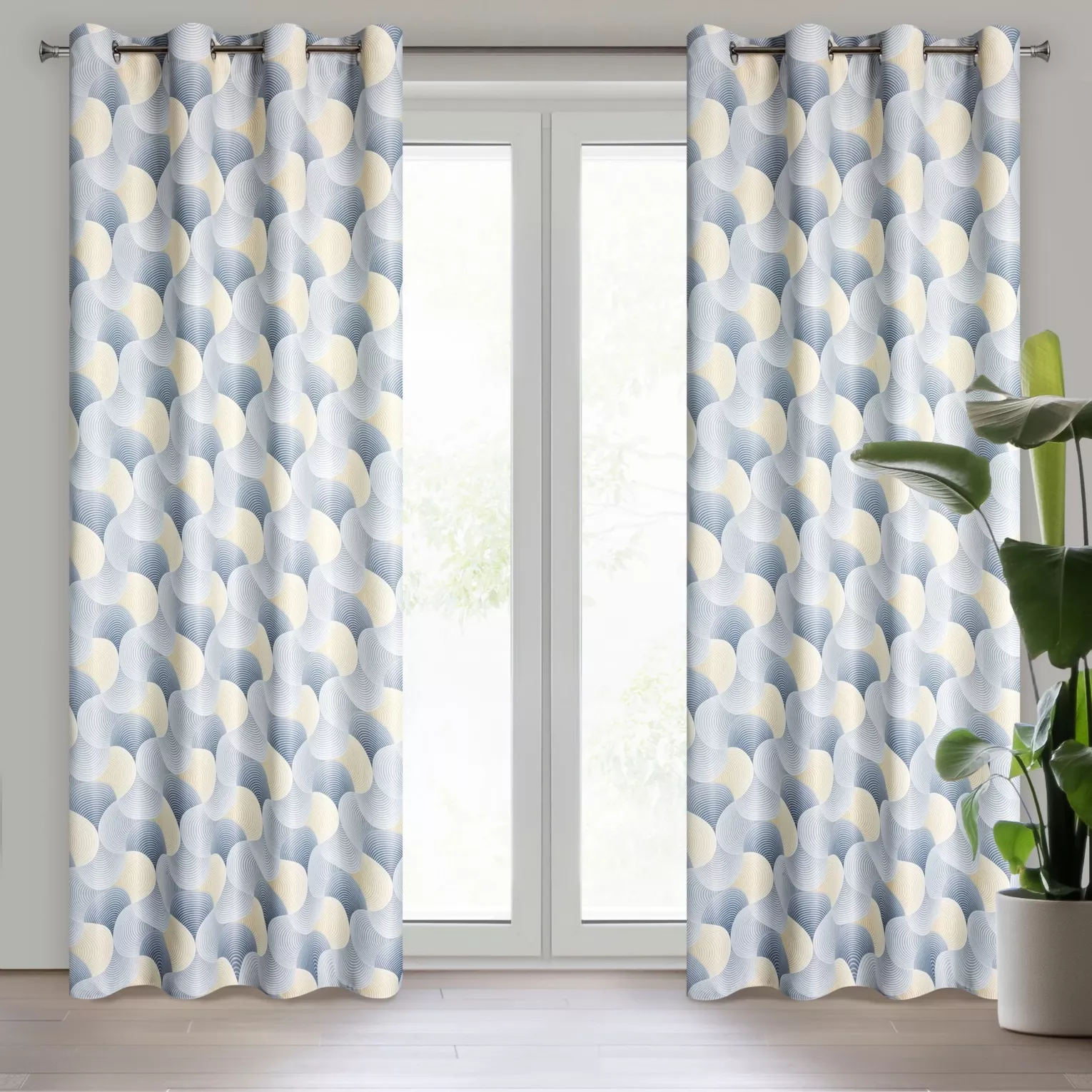 Zasłona szaro, żółta dimout z geometrycznym wzorem 140x250 cm przelotka ASETA Eurofirany