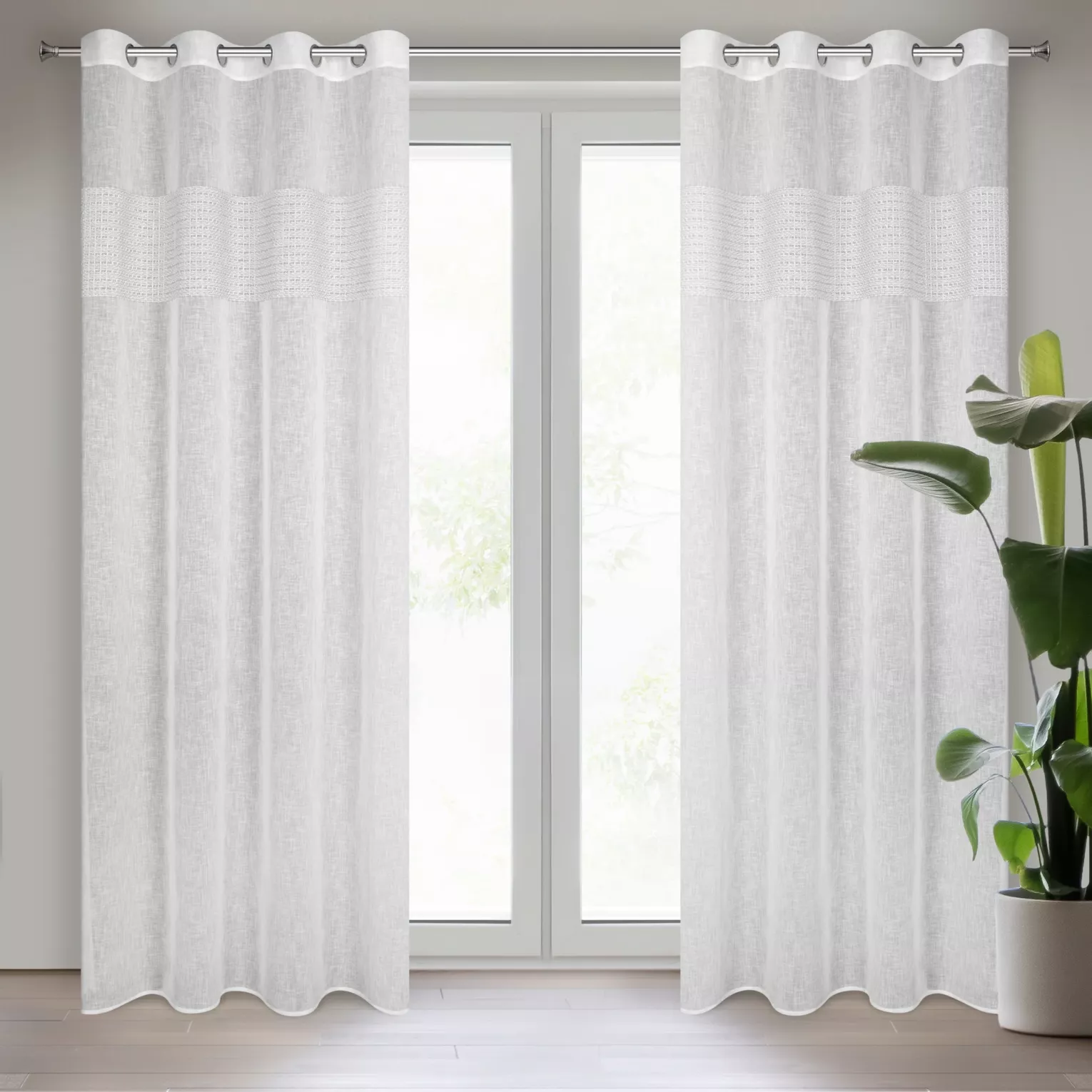 Zasłona biała w stylu rustykalnym z etaminy 140x250 cm przelotka VICKY Eurofirany