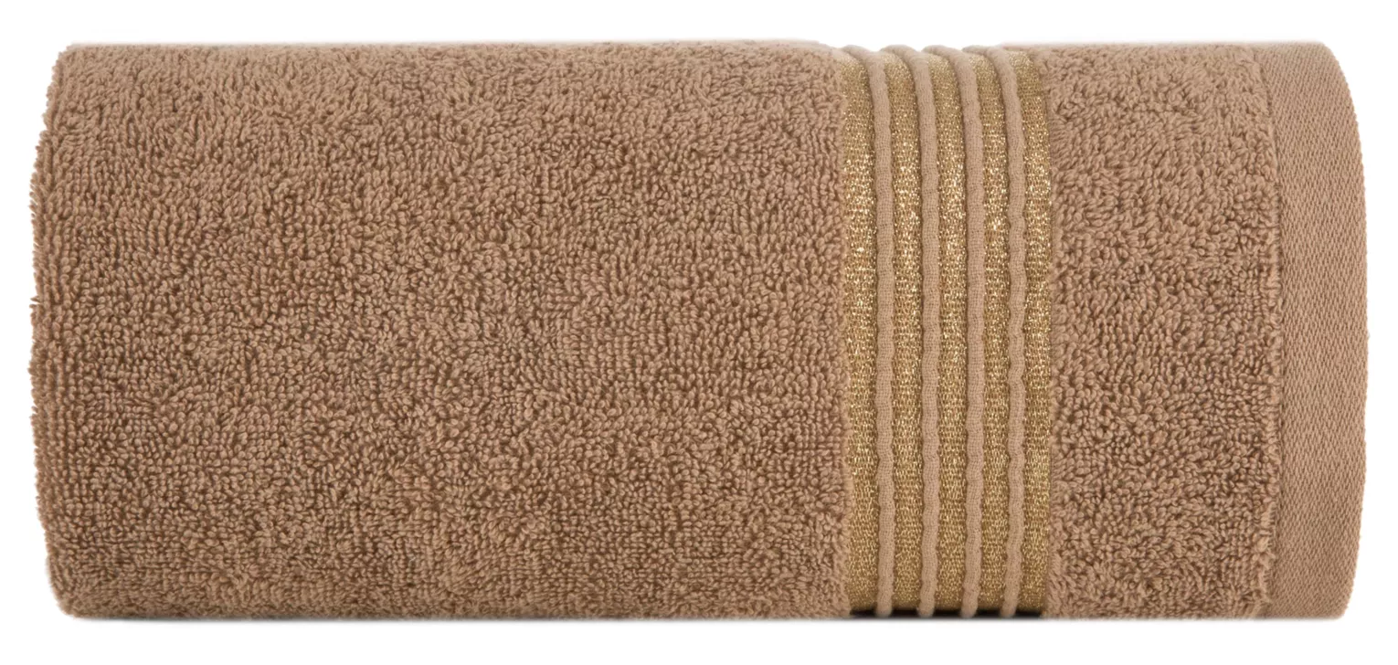 Ręcznik do rąk 30x50 cm bawełniany kolor brązowy zdobiony paseczkami 500 g/m2 LILA Eurofirany