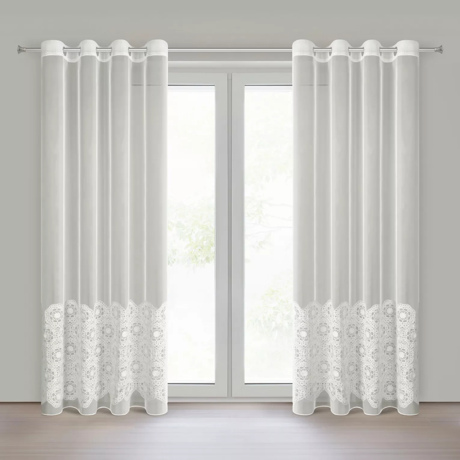 Firana naturalny z tkaniny typu peru zdobiona aplikacją 140x250 cm przelotka - LIZA Eurofirany