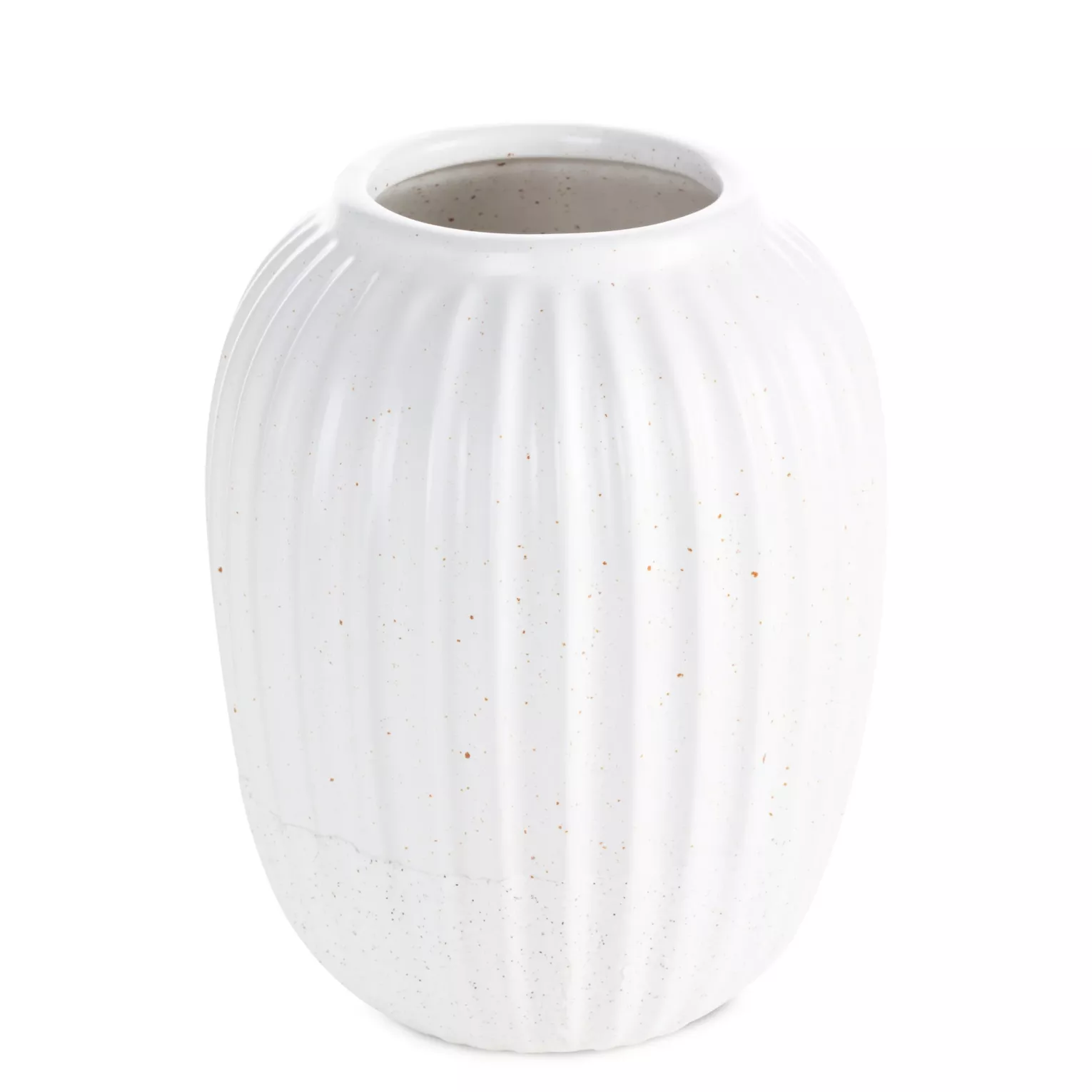 Wazon dekoracyjny biały zdobiony tłoczonym wzorem prążków 17x21 cm KAJLA