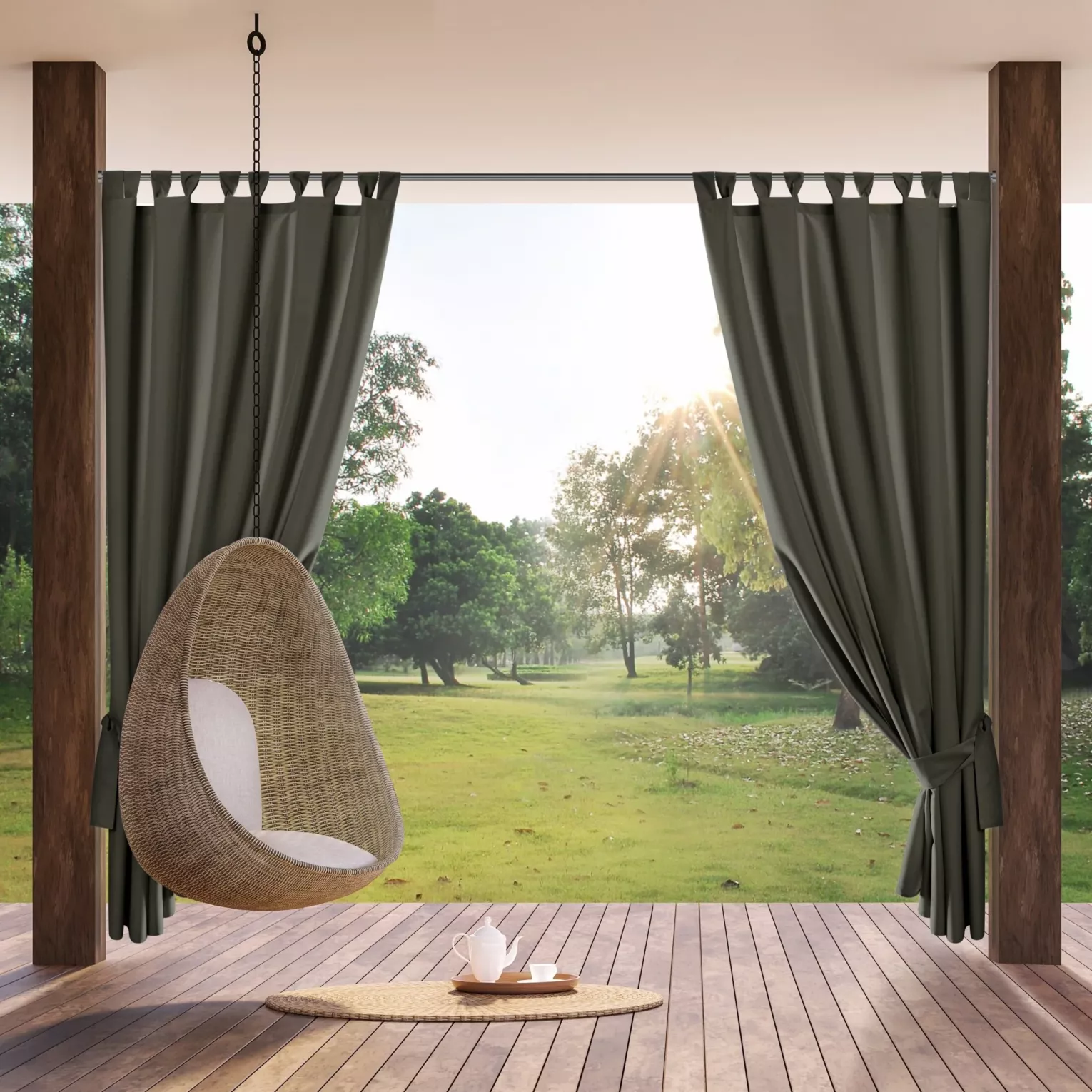 Zasłona grafitowa z wodoodpornej tkaniny idealna do ogrodu i na taras 155x260 cm szelki/rzep GARDEN Eurofirany
