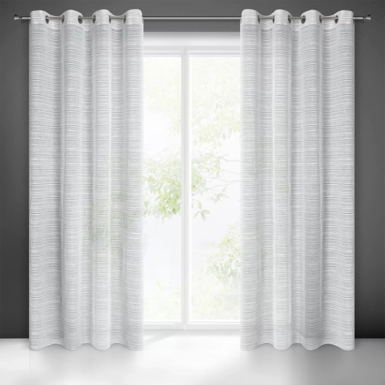 Firana szara z efektem deszczyku w poprzeczne prążki 140x250 cm przelotka ARIA Eurofirany