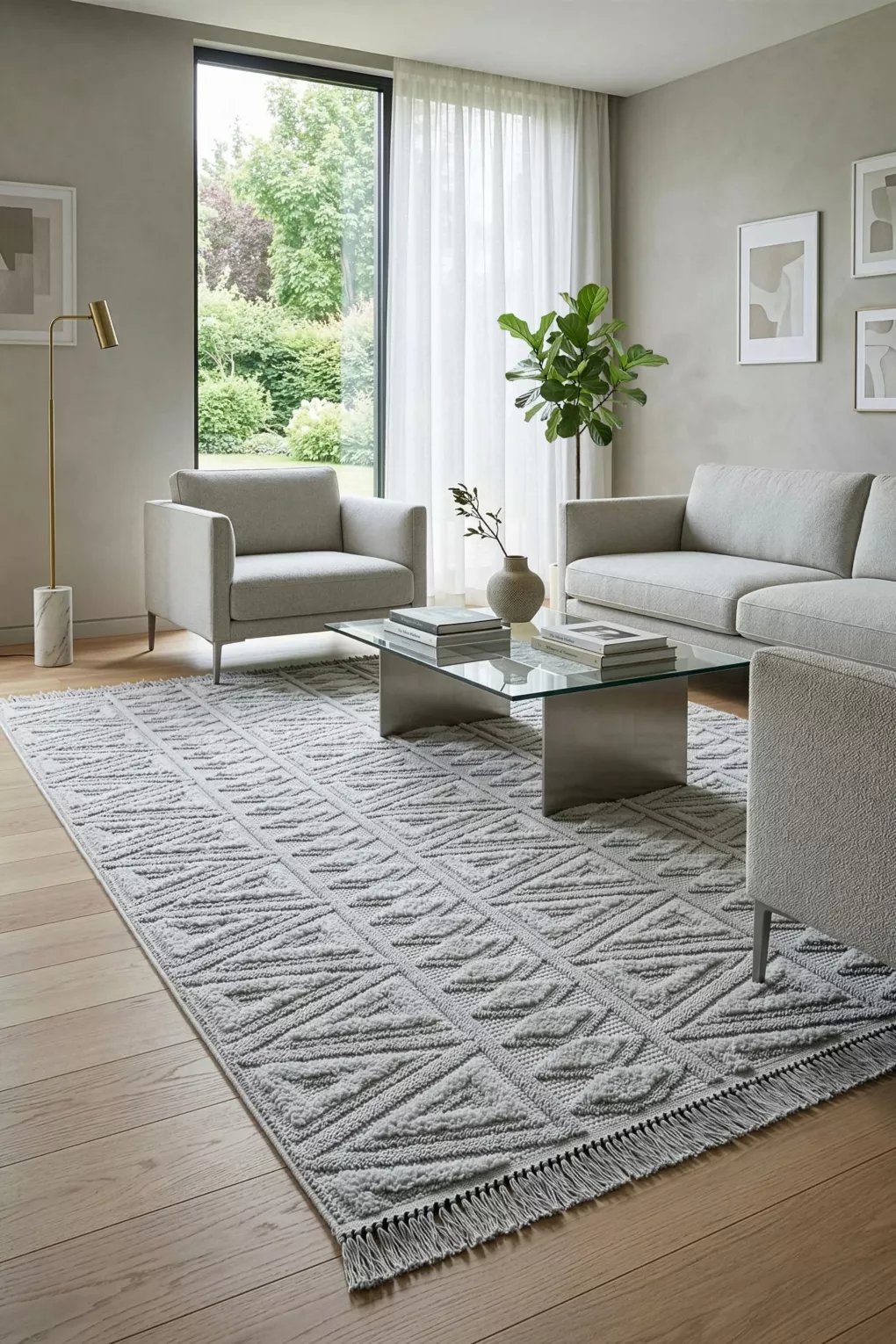 Dywan 120x170 cm srebrny, jasnoszary zdobiony trójwymiarowym geometrycznym wzorem LE MANS5 Eurofirany