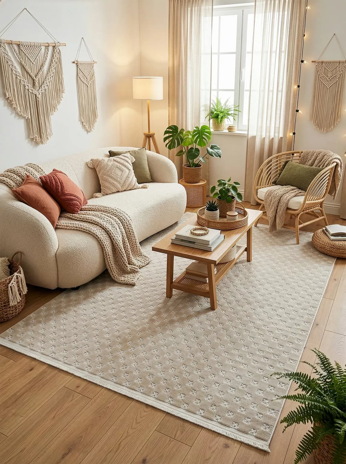 Dywan 200x290 cm kremowy zdobiony trójwymiarowym wzorem szachownicy MONO BOHO Eurofirany