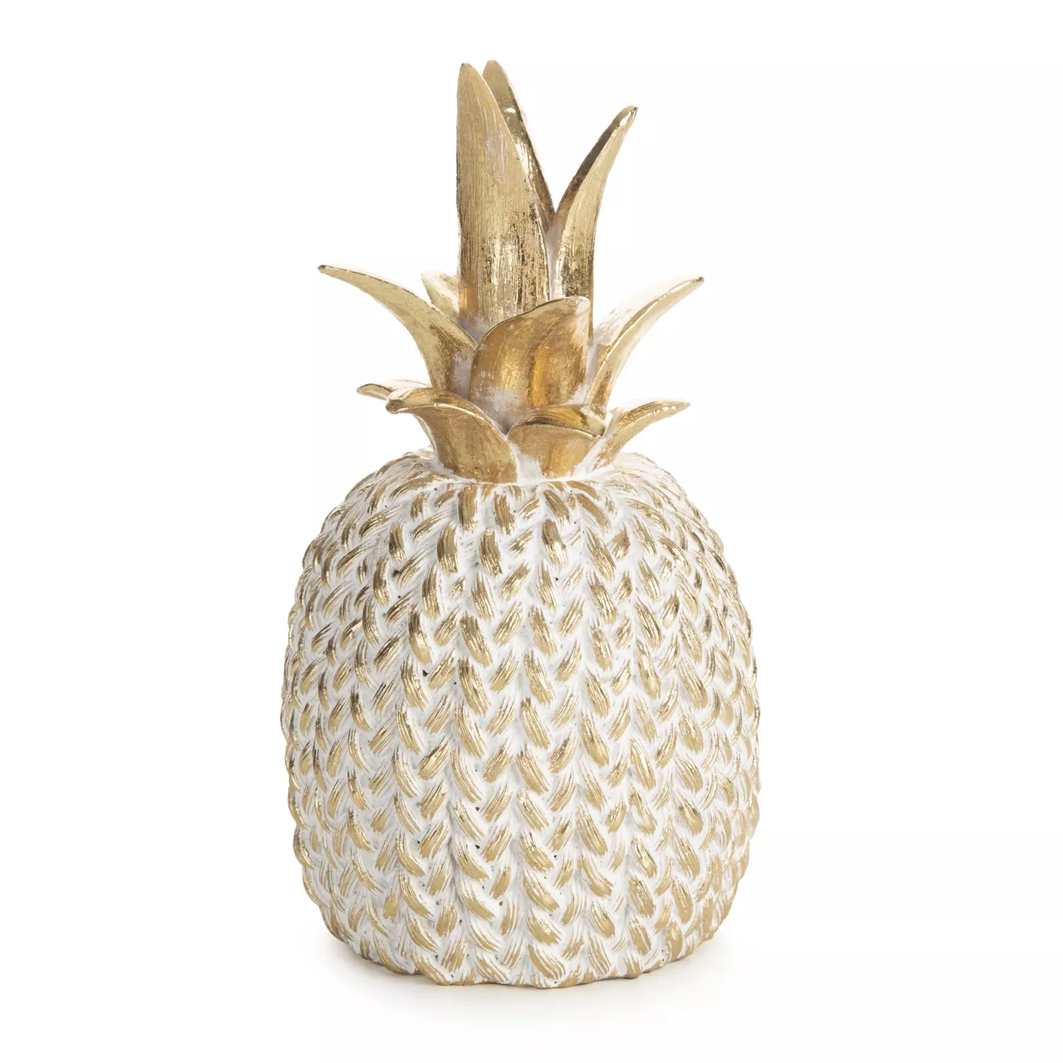 Figurka złota ananas zdobiona wzorem plecionego sweterka 12x12x21 cm MOLI Eurofirany
