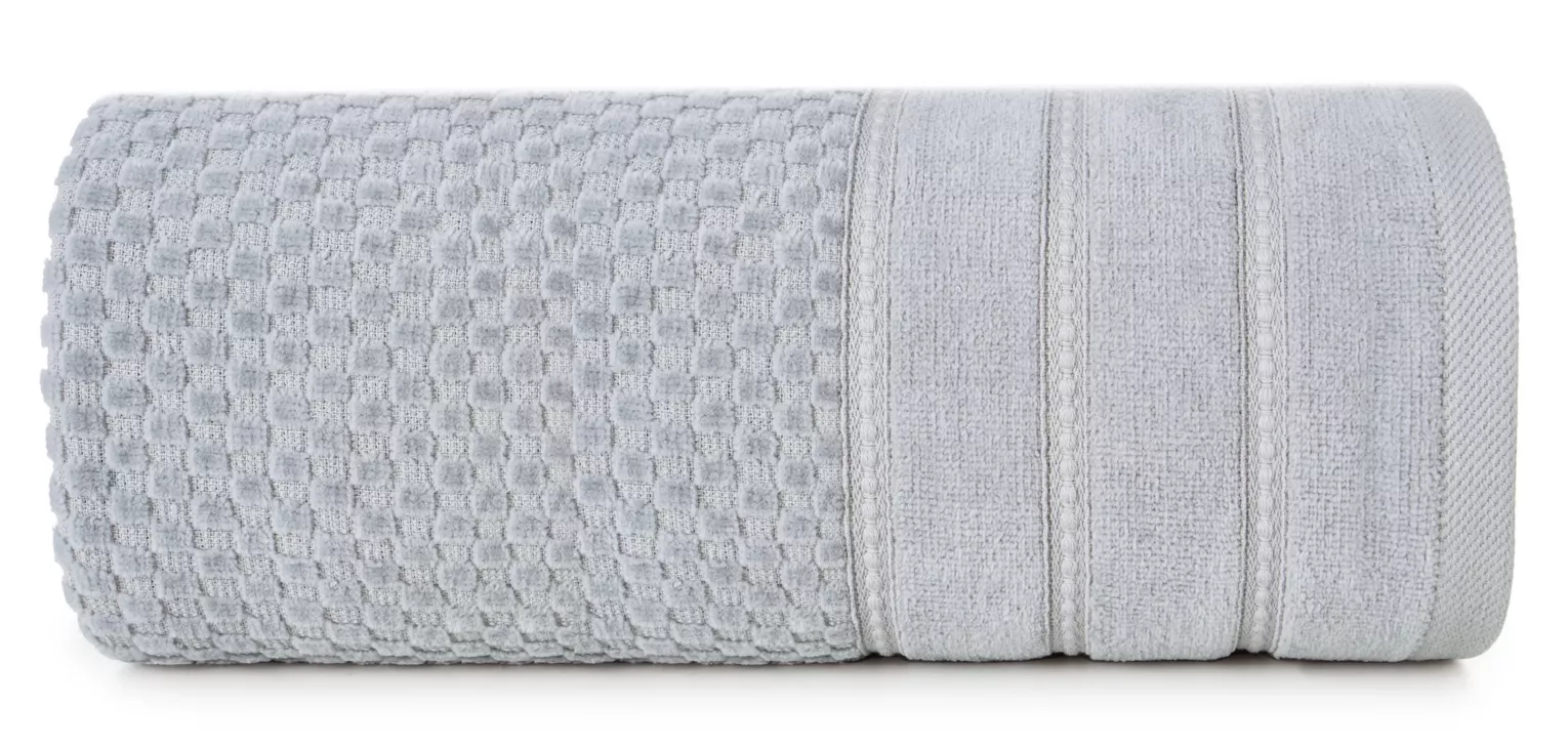 Ręcznik do rąk 30x50 cm bawełniany kolor srebrny z ozdobną bordiurą w paseczki 500 g/m2 ADORE Eurofirany