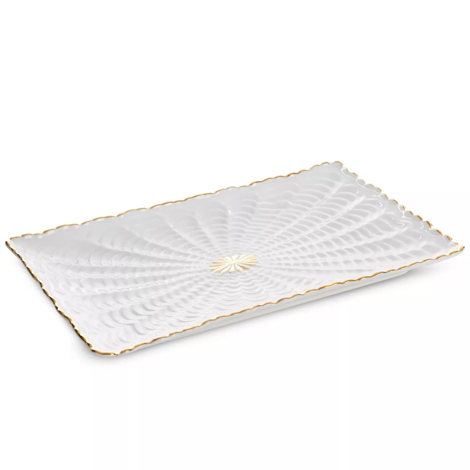 Patera ceramiczna dekoracyjna kremowo-złota z wypukłym wzorem 26x17x2 cm GAIA Eurofirany