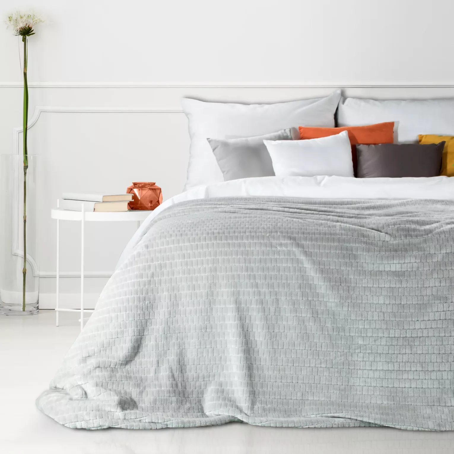 Koc  200x220 cm srebrny miękki w dotyku z wytłaczanym wzorem w kosteczkę CINDY 2 DESIGN 91 Eurofirany