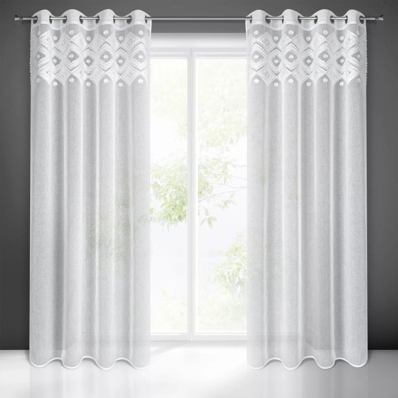 Dekoracja okienna biała z miękkim trójwymiarowym wzorem w stylu boho 140x250 cm przelotka ESTERA Eurofirany