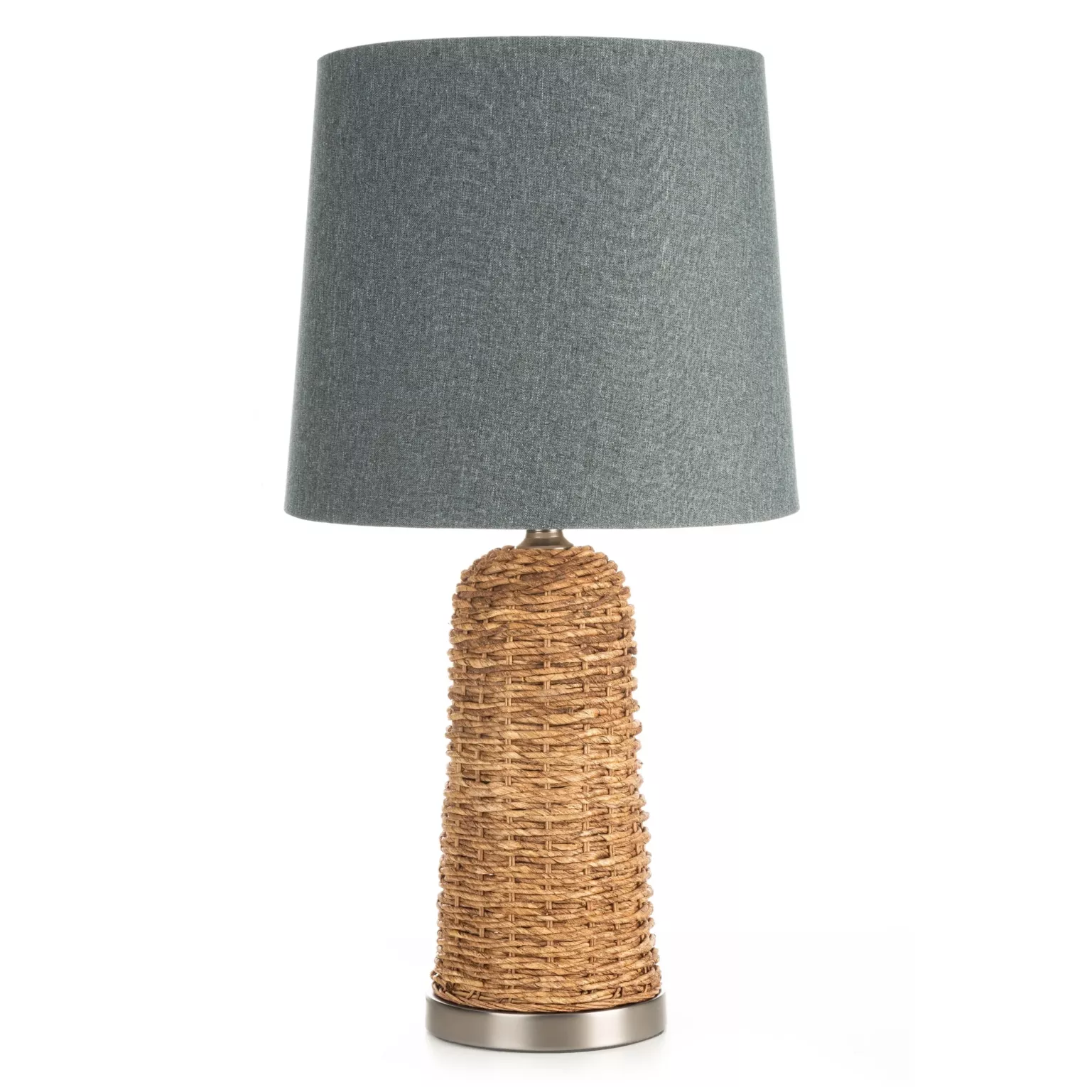 Lampa stołowa do kuchni szaro, jasnobrązowa w stylu boho z plecionej podstawy i matowego abażuru 32 x 71 cm ARLO Eurofirany