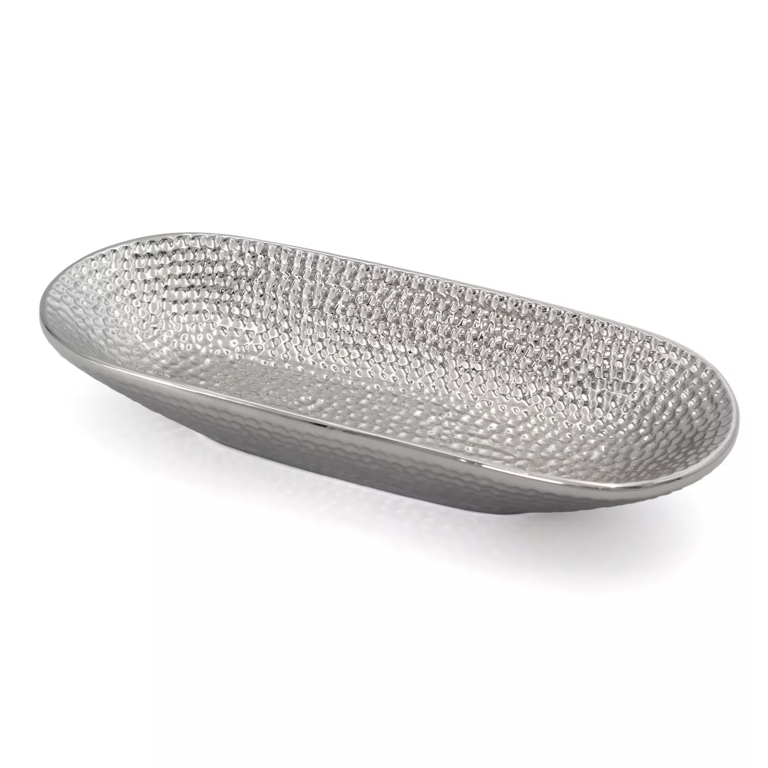 Patera dekoracyjna srebrna z ozdobnym wzorem 31x13x5 cm GREG Eurofirany
