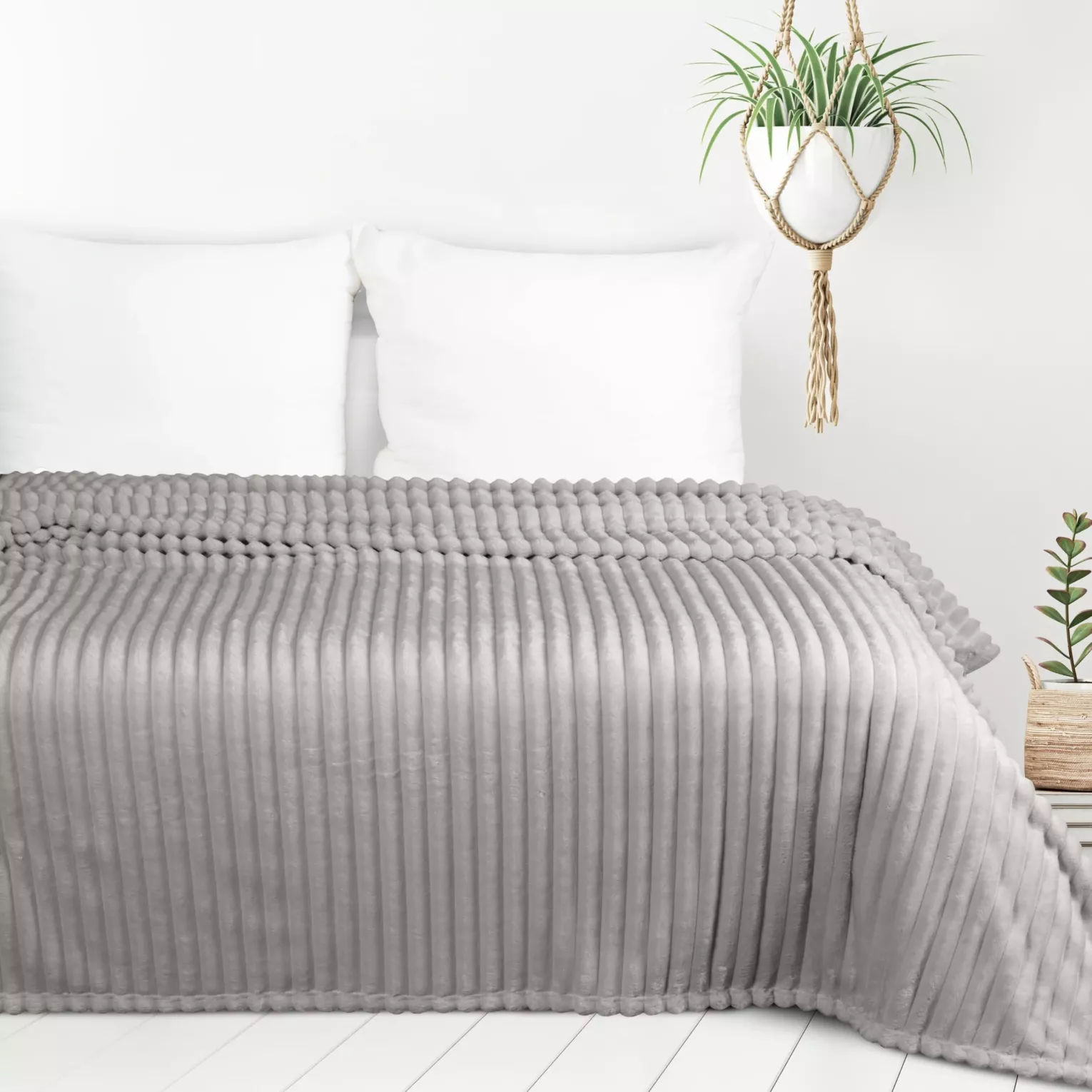 Koc flano 170x210 cm beżowy zdobiony wytłaczanym wzorem z efektem 3D SOFT DESIGN 91 Eurofirany