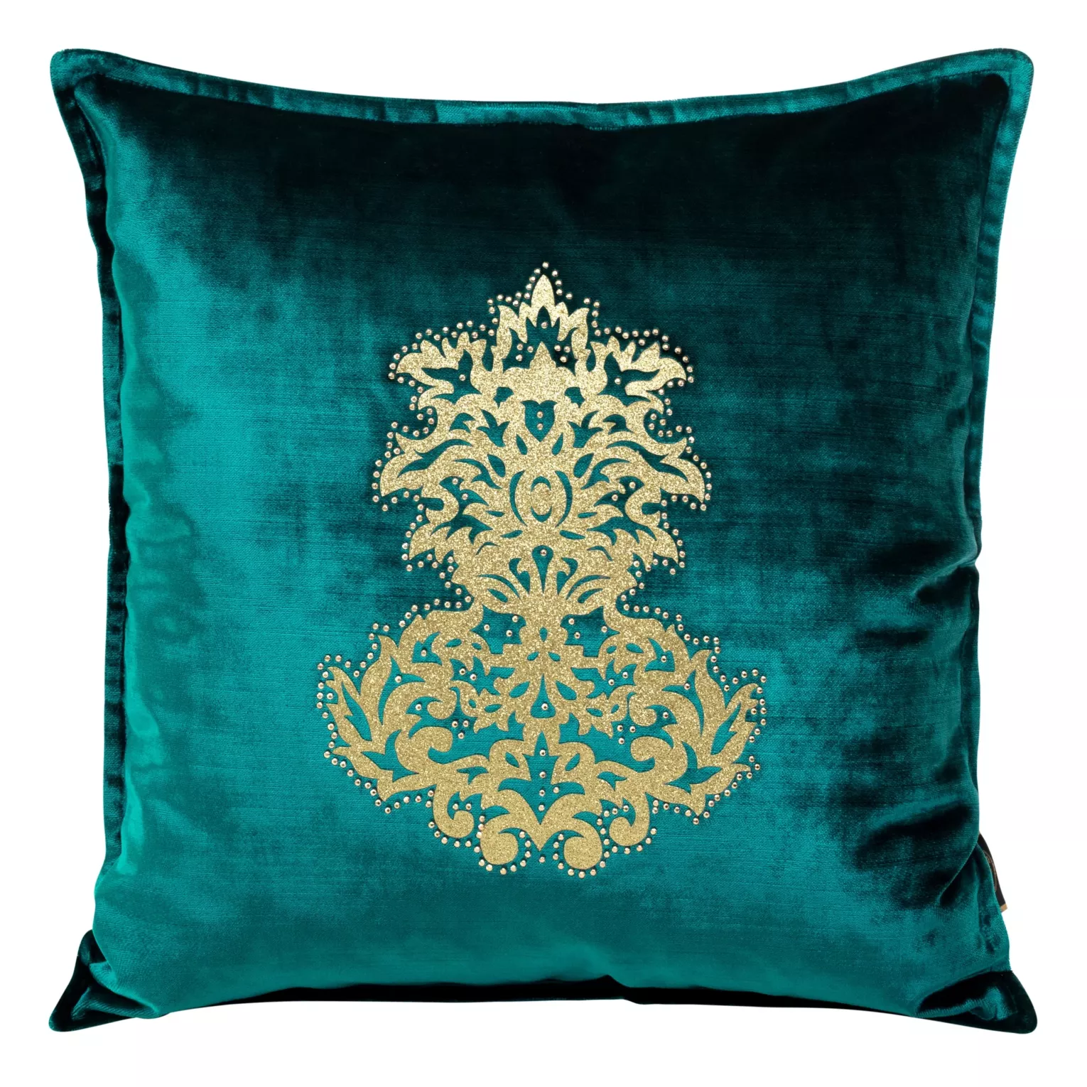 Poszewka na poduszkę 45x45 cm welwetowa ze złotym ornamentem ciemnoturkusowa ROYAL 4 Eurofirany