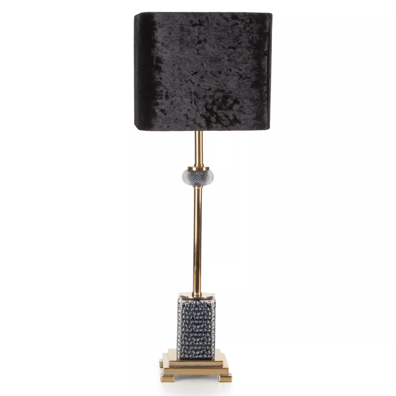 Lampa stołowa do salonu czarno, złota NELI z podstawą z żywicy poliestrowej wykończona welwetowym abażurem 23 x 66 cm NELI Eurofirany