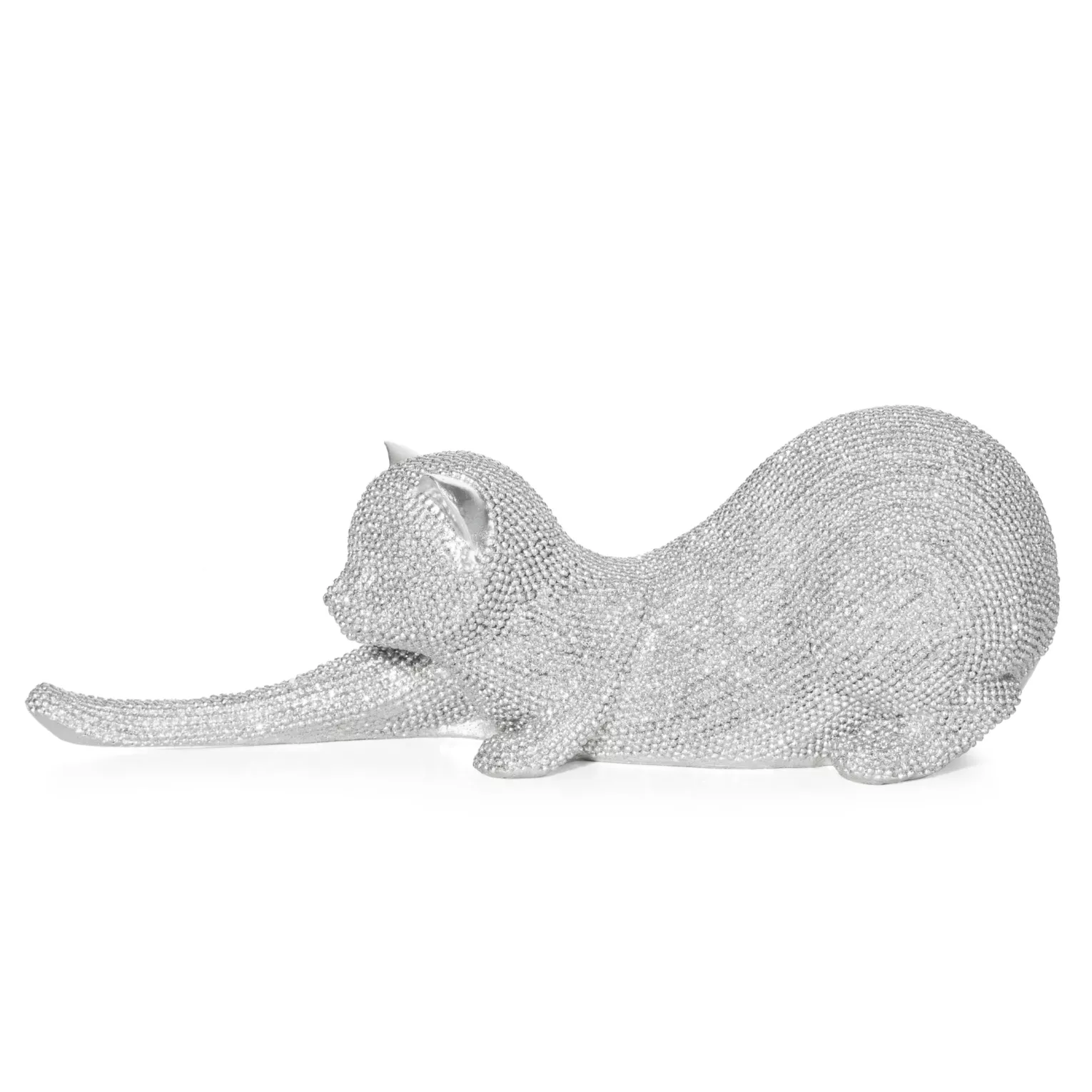 Figurka srebrna kot o drobnym strukturalnym wzorze 26x9x9 cm ELDO 1 Eurofirany