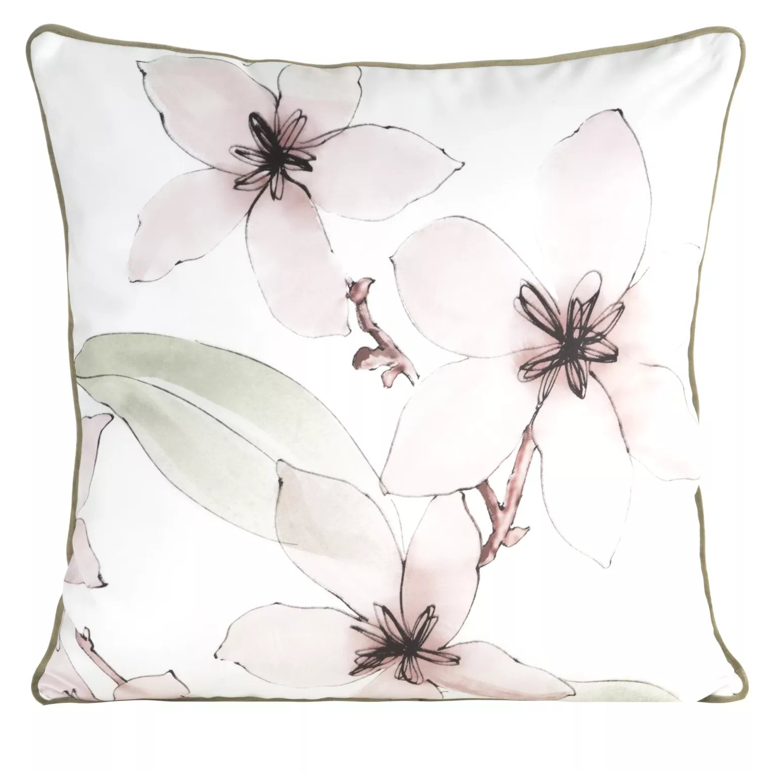 Poszewka na poduszkę dwustronna 60x60 cm welwetowa z motywem roślinnym z wypustką na brzegach biało, pudrowa BIANCA EUROFIRANY PREMIUM