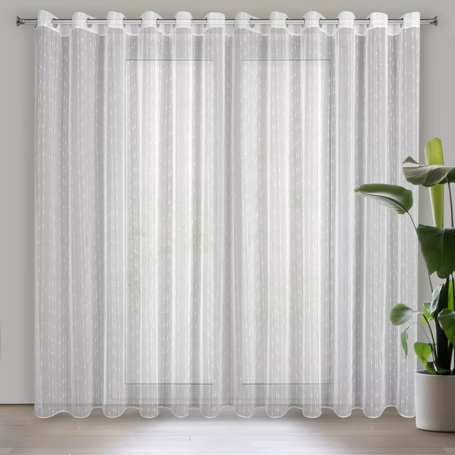 Firana biała z etaminy z ozdobnymi pionowymi paseczkami 350x250 cm przelotka BECKY Eurofirany