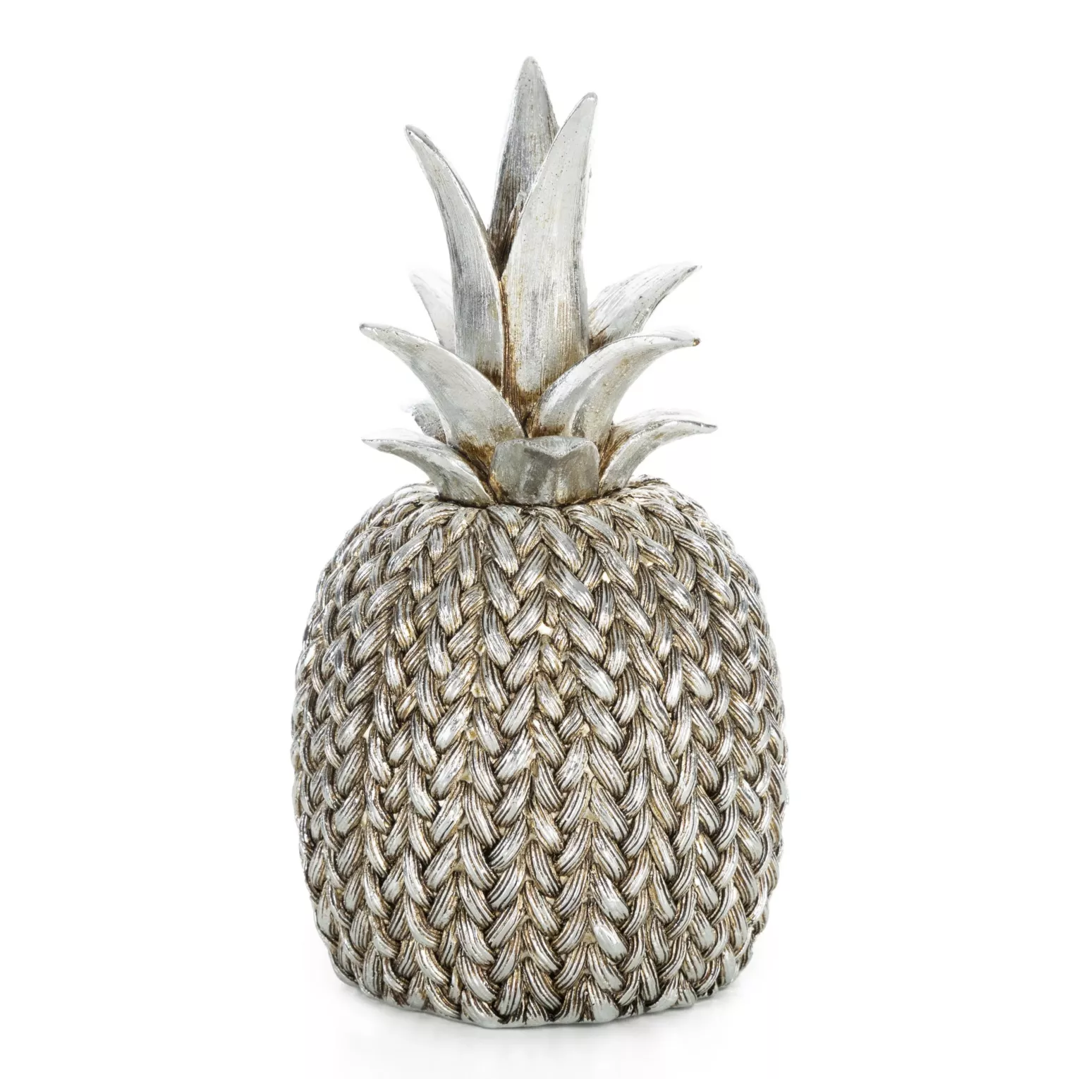 Figurka srebrna ananas zdobiona wzorem plecionego sweterka 12x12x21 cm MOLI Eurofirany