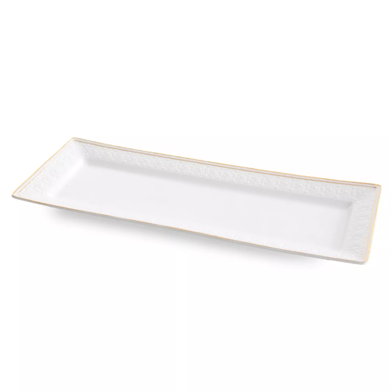 Patera ceramiczna dekoracyjna biało-złota subtelnym wytłaczanym wzorem 39x15x3 cm OLIVIA Eurofirany