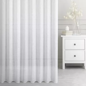 Firana szyta na taśmie fala biała z delikatnej gładkiej etaminy wykończonej obciążnikiem