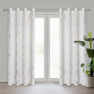 Zasłona biało, złocista zdobiona nadrukiem marmurku 140x250 cm przelotka LANI Eurofirany