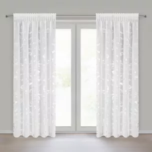 Dekoracja okienna biało, srebrna z etaminy zdobiona błyszczącym marmurkowym wzorem 140x270 cm taśma ALINA Eurofirany