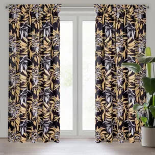 Zasłona czarno, beżowa w stylu botanic z welwetu 140x270 taśma ZOJA Pierre Cardin Eurofirany