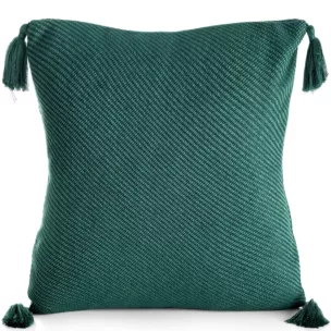 Poszewka na poduszkę 45x45 cm gładka z ozdobnymi chwostami na rogach ciemnozielona POLY Eurofirany