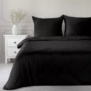 Pościel 140x200 cm komplet 2 częściowy satyna bawełniana kolor czarny w drobne prążki VERA Eurofirany