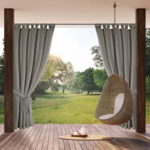 Zasłona srebrna z wodoodpornej tkaniny idealna do ogrodu i na taras 155x240 cm szelki/rzep GARDEN 2 Eurofirany