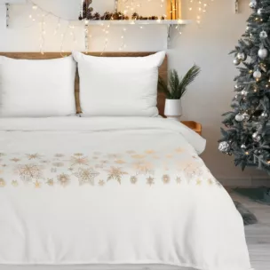 Koc  150x200 cm kremowo, złoty ozdobiony gwiazdkami JOY Eurofirany