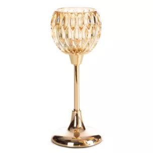 Świecznik dekoracyjny złoty ze szlanym tłoczonym kielichem  średnica 11x27 cm SALMA  Eurofirany