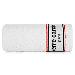 Ręcznik kąpielowy 70X140 cm bawełniany kolor biały 450 g/m2 z żakardową bordiurą i haftowanym logiem marki Pierre Cardin KARLA Eurofirany