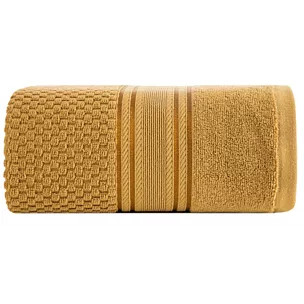 Ręcznik kąpielowy 50x90 cm bawełniany kolor miodowy zdobiony subtelnymi paseczkami 500 g/m2 DAVOS Eurofirany