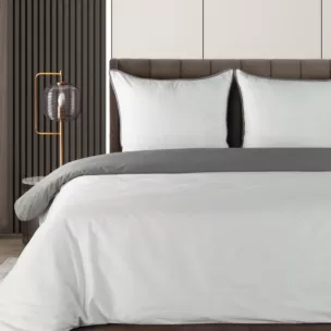 Pościel 220x200 cm z makosatyny bawełnianej kolor biały, stalowy dwustronna z sznurem dekoracyjnym na brzegach Eurofirany Premium
