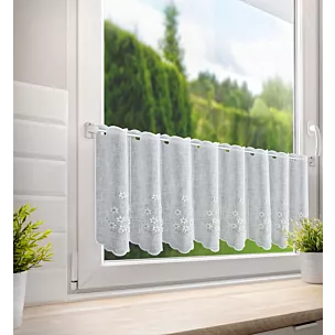 Tkanina firanowa zazdrostka z etaminy zdobiona haftowanymi kwiatami Eurofirany